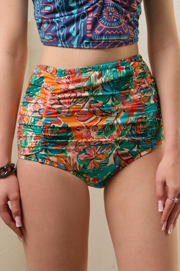Bikini Altı Yüksek Bel Toparlayıcı Desenli Büzgülü