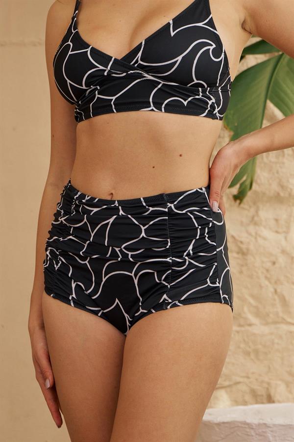 Bikini Altı Yüksek Bel Toparlayıcı Model Büzgülü Çizgili