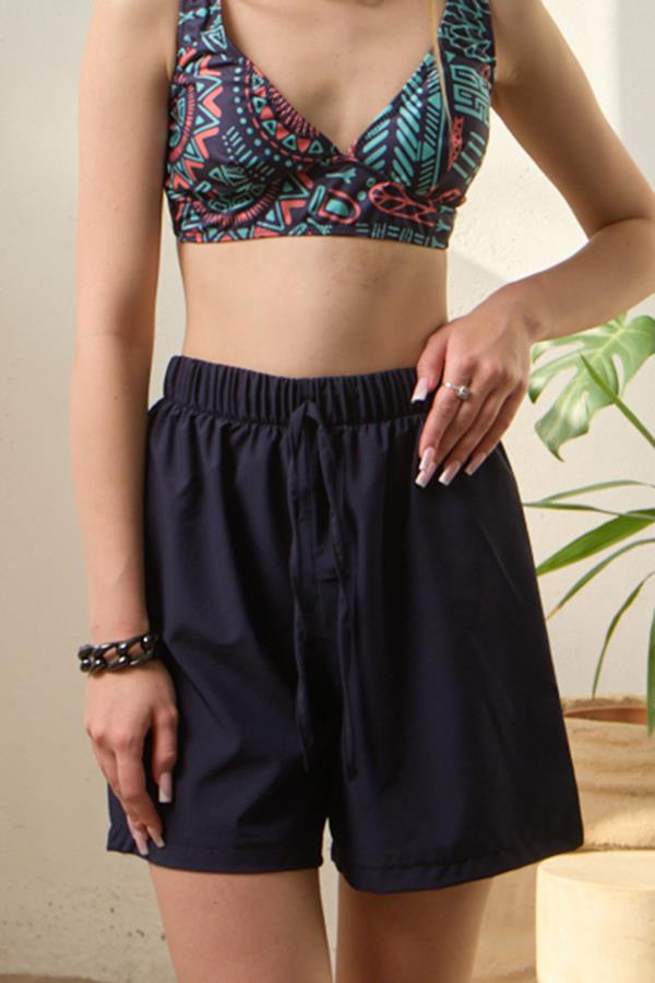 Deniz Şortu Kadın Lacivert Esnek Paraşüt