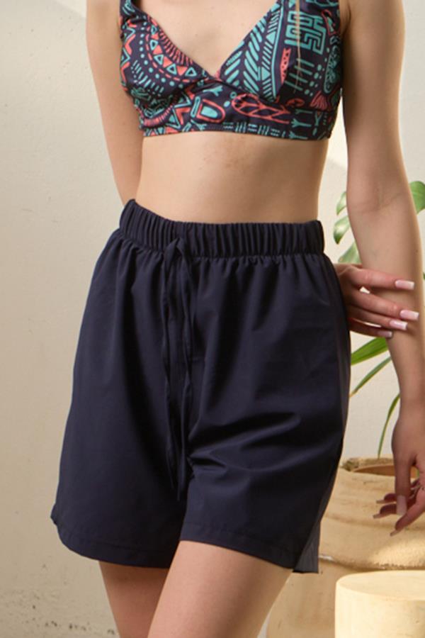 Deniz Şortu Kadın Lacivert Esnek Paraşüt