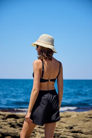 Bikini Takımı Paraşüt Şortlu Düz Siyah Bralet Üst