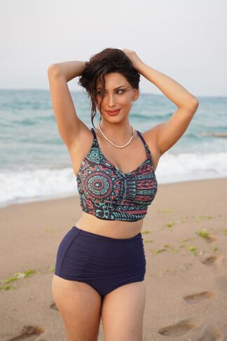 Bikini Takımı Toparlayıcı Büzgülü Model Nilüfer Desen