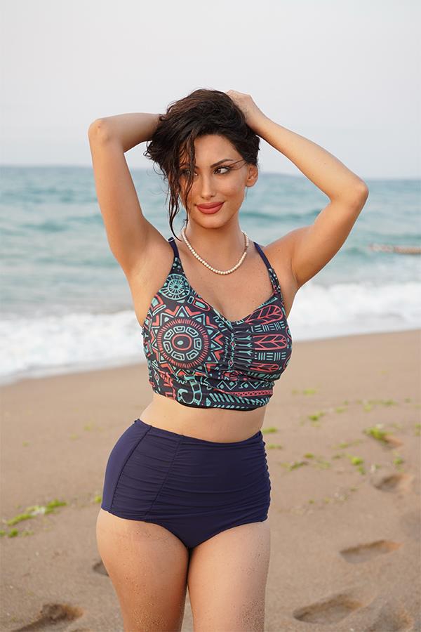 Bikini Takımı Toparlayıcı Büzgülü Model Nilüfer Desen