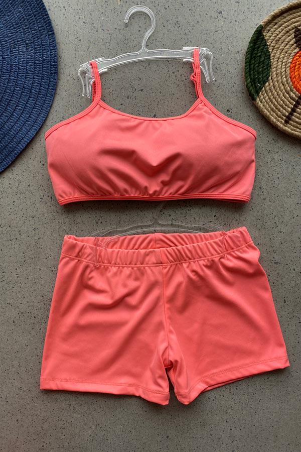 Genç Kız  Sporcu Bady Bikini Şortlu Neon Renk