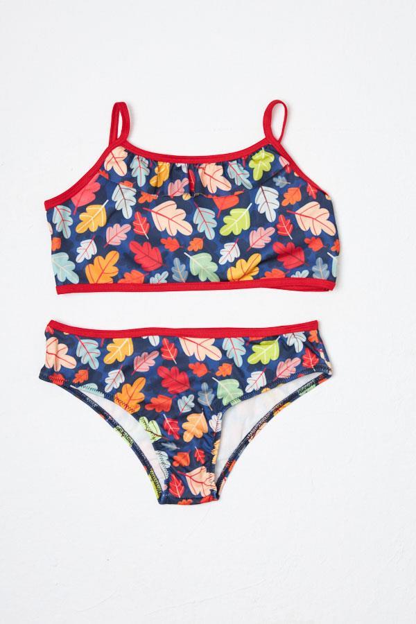 Kız Çocuk Bikini Takımı İnce Askılı Meşe Yaprağı