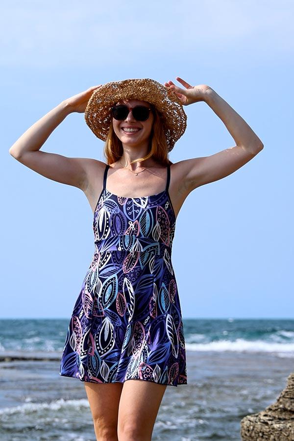 Etekli Mayo İnce Askılı Yarı Kapalı Mor