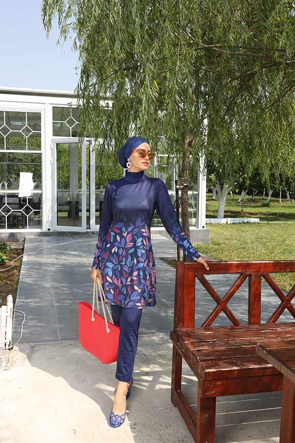 Starinci Uzun Kollu Tam Kapalı Likra Tesettür Mayo Lacivert