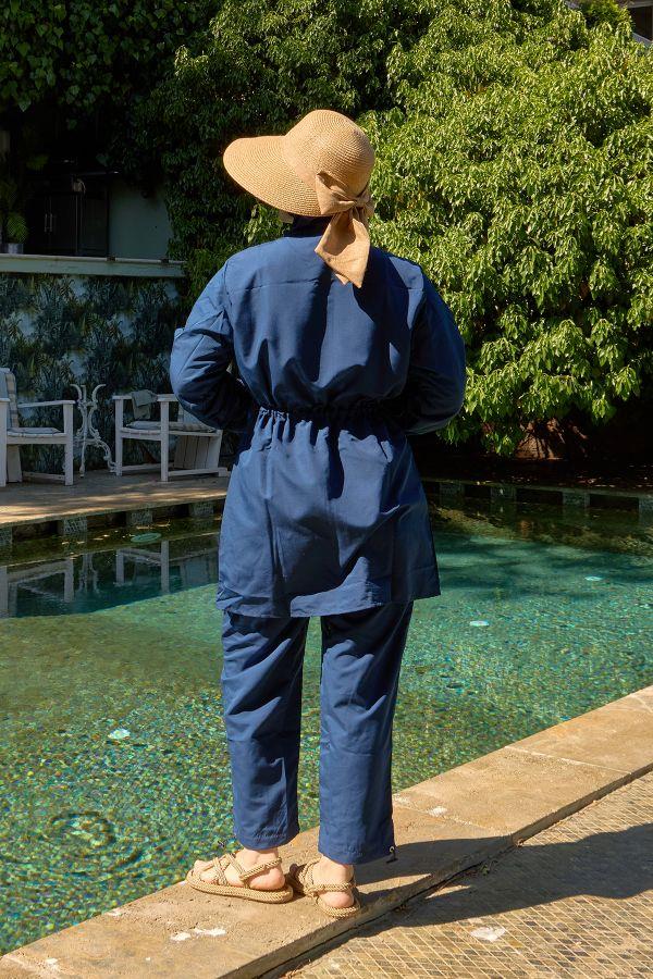 Klasik Düz Desensiz Hızlı Kuruyan İndigo Tesettür Mayo