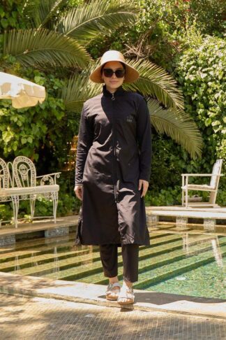 Starinci Tam Kapalı Tesettür Mayo Hakim Yaka Düz Siyah