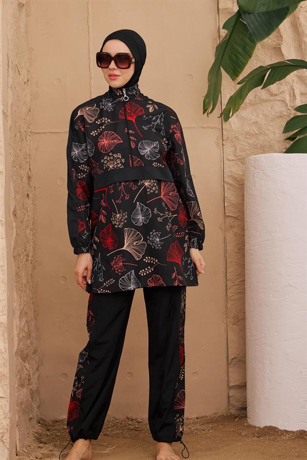 Tesettür Mayo Dokuma Kanguru Model Siyah Gelincik Desen