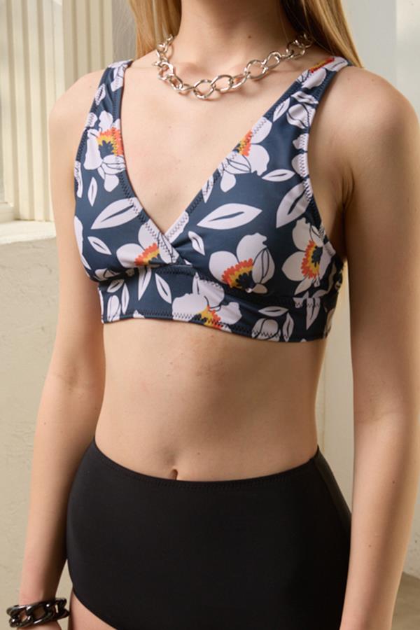 Bikini Üstü Kruvaze Model Toparlayıcı Orkide Siyah