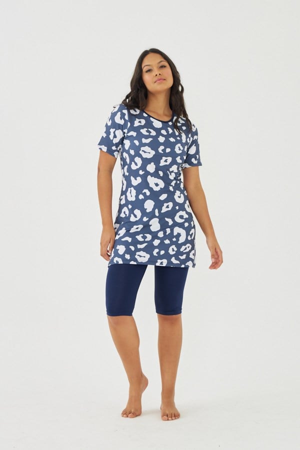 Starinci Yarı Kapalı Mayo Açık Lacivert Taş Desenli