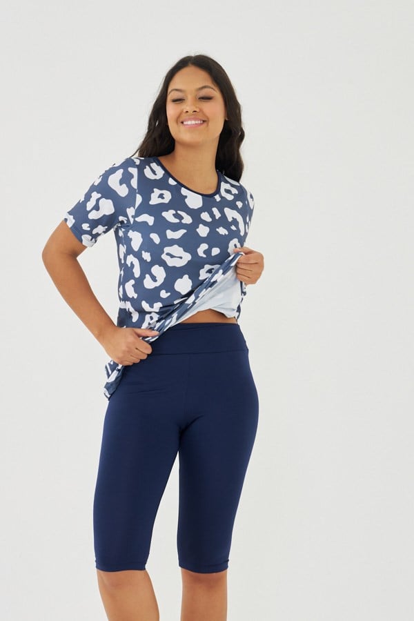 Starinci Yarı Kapalı Mayo Açık Lacivert Taş Desenli